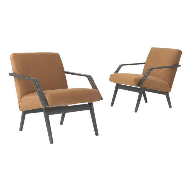 1960s Czechia Upholstered Armchairs - A Pair For Sale
