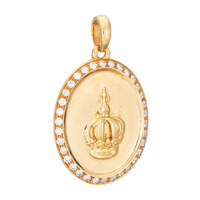 Finely detailed estate diamond crown pendant by Leitao & Irmao (limited edition - 1442/2017). Crafted in Portuguese 19k...