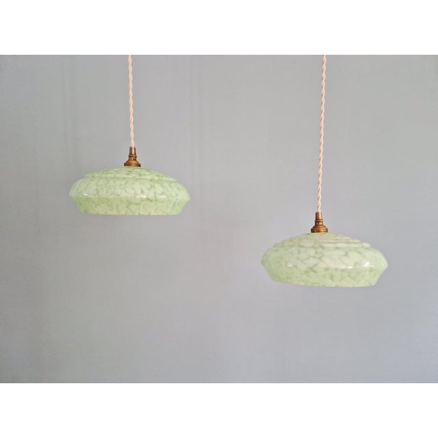 Art Deco Pendant Lights in Speckled Glass, 1930s, Set of 2 For Sale - Image 12 of 12