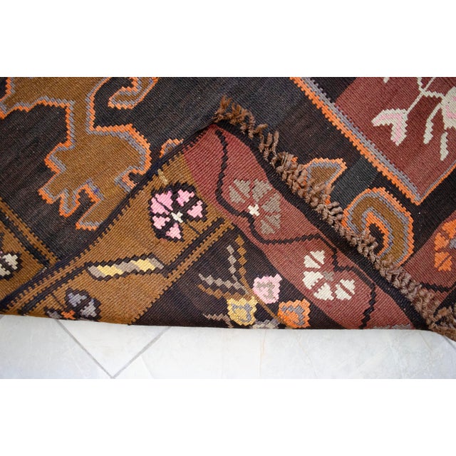 Handwoven Turkish Rug Kilim Muted Earth Tones Long Wide Runner Rug. - 4′9″ X 13′4″ For Sale - Image 15 of 16