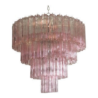 Murano Glass Tiered Chandelier – 78 Pink Glass Tubes For Sale