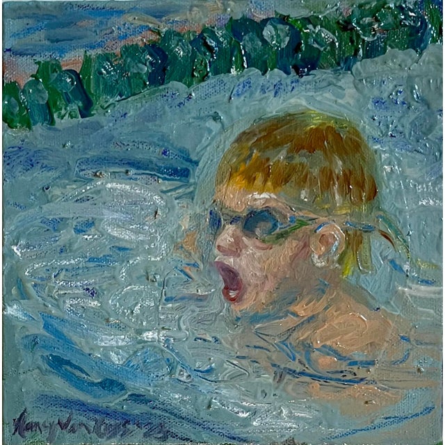 “First Swim Meet”, Expressionist, Figurative, Original Oil Painting, by Van Ness For Sale - Image 13 of 13