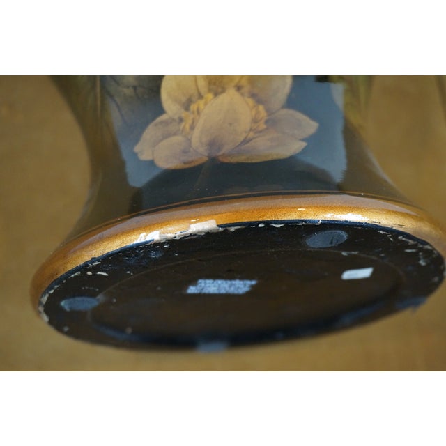 Vintage Chinese Black & Gold Lacquered Chinoiserie Lotus Flower Vase For Sale - Image 9 of 10