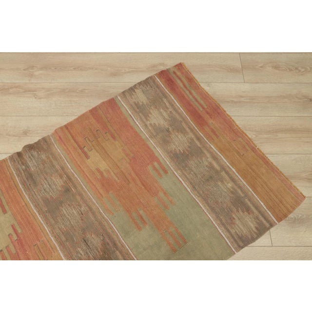 1950s Turkish Very Old Pale Color Hand Knotted Kilim Runner Rug For Sale - Image 9 of 13