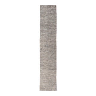 Modern Moroccan Style Tribal Long Runner in Shades of Gray All-Over Design For Sale