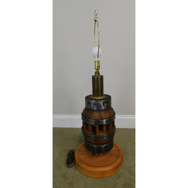 Heavy Wood and Steel Vintage Barrel Table Lamps - a Pair For Sale In Philadelphia - Image 6 of 13