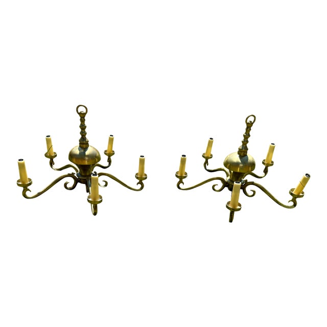 1980s Brass Neoclassical Chandeliers - a Pair For Sale