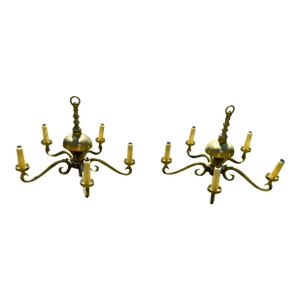 1980s Brass Neoclassical Chandeliers - a Pair