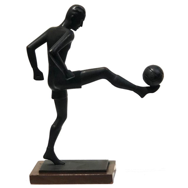 Soccer Player, German Art Deco Patinated Bronze Sculpture, ca. 1930’s For Sale - Image 9 of 12