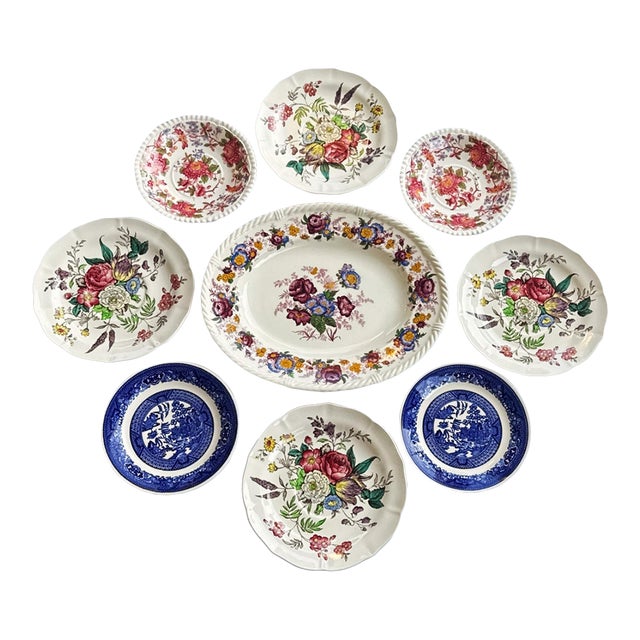 English Wall Plate Grouping / Collection - Set of 9 Mid-Century Plates For Sale