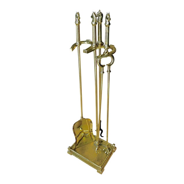 Equestrian Cast Brass Fireplace Tools Horse Head Motif For Sale