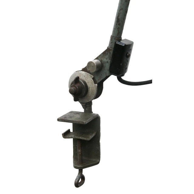 Vintage Industrial Grey Blue Metal 2-Arm Machinist Work Desk Light by Rademacher For Sale - Image 6 of 7