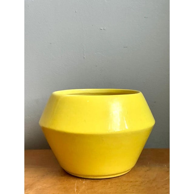Vintage Yellow Geometric Ceramic Planter For Sale In West Palm - Image 6 of 12