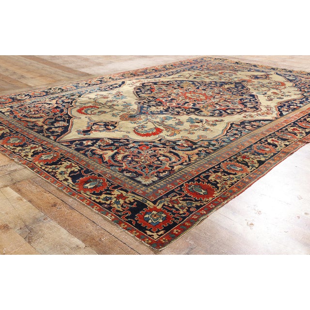 Tan Late 19th Century Persian Mohtasham Kashan Rug - 06'09 X 10'02 For Sale - Image 8 of 10