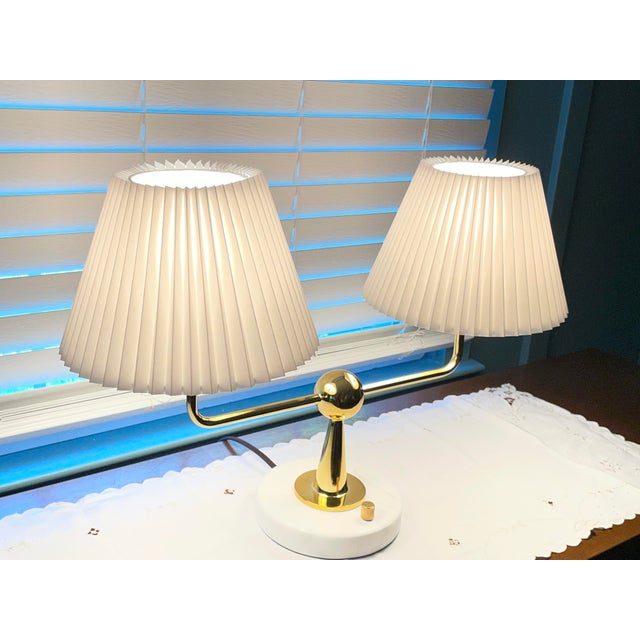 Brass Authentic Jonathan Adler Milano Brass & Carrara Marble 2-Arm Lamp For Sale - Image 8 of 17
