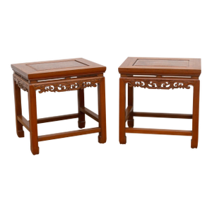 Pair of Vintage Carved Elm & Burr End Tables