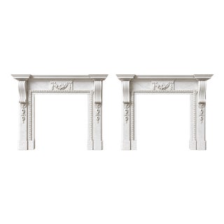 Large Antique Edwardian Carved White Marble Fireplaces, 1901, Set of 2 For Sale