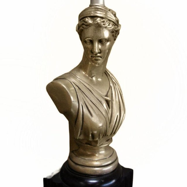 Wood 1950s Mid Century Modern High Style Hollywood Regency God & Goddess Pillar Table Lamps - a Pair For Sale - Image 7 of 7