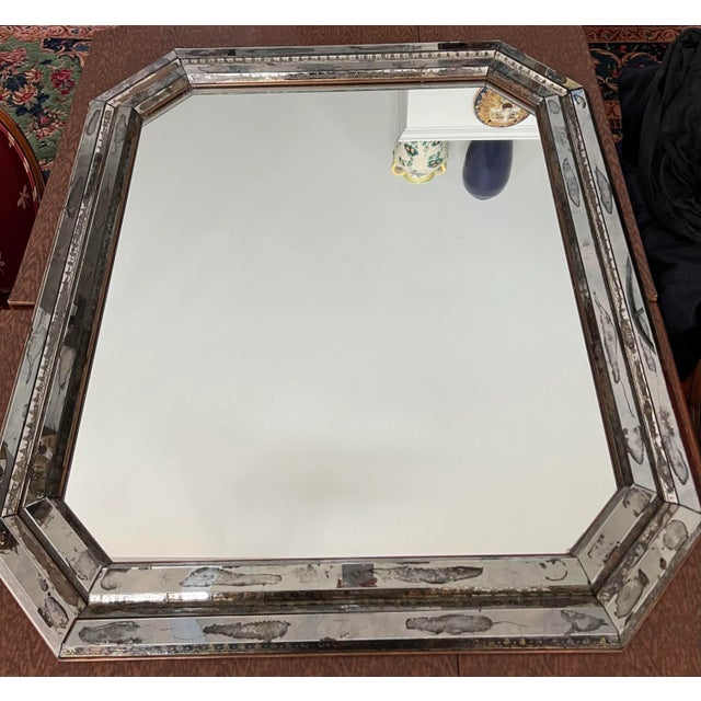 Art Deco C. 1930’s Art Deco Faceted Eglomise Mirror For Sale - Image 3 of 13