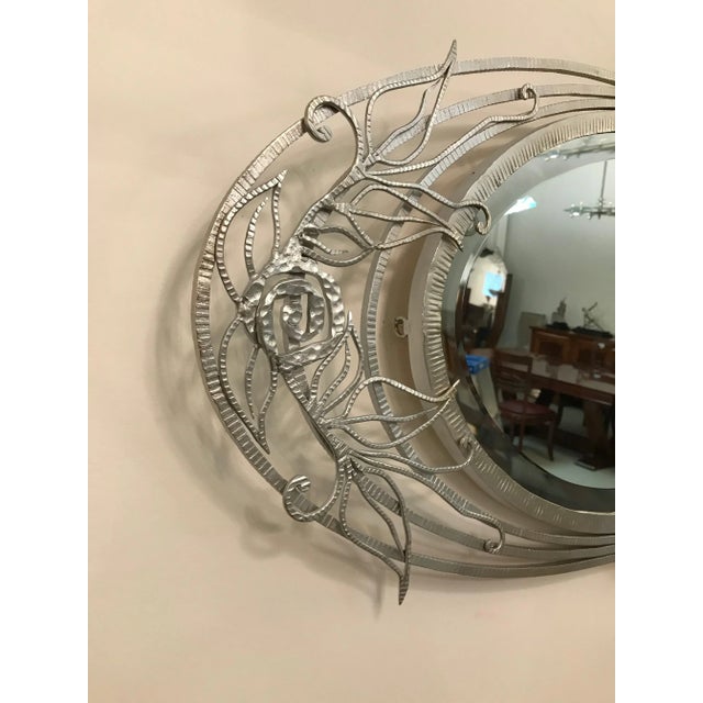 Metal French Art Deco Geometric and Floral Wall Mirror For Sale - Image 7 of 10