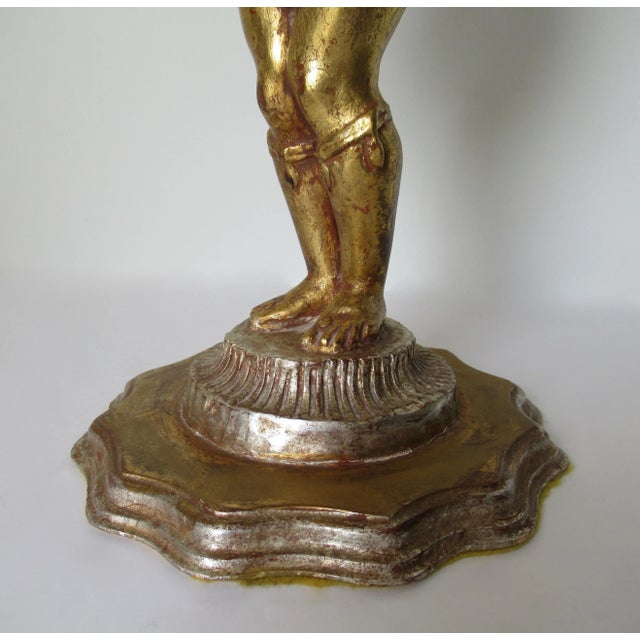 Vintage Hollywood Regency Italian Venetian Carved Gilt Gold & Silver Burnished Figurine, Accent With Carved Grotto Shell For Sale - Image 12 of 13