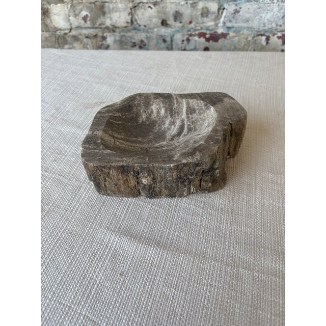 Rustic Hand-Carved Petrified Teak Bowl / Organic Rustic Decorative Vessel For Sale - Image 3 of 10