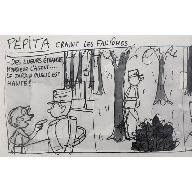 Jean Effel, Nugget Shoe Polish, Pepita Afraid of Ghosts, Ink and Graphite on Paper For Sale - Image 6 of 9