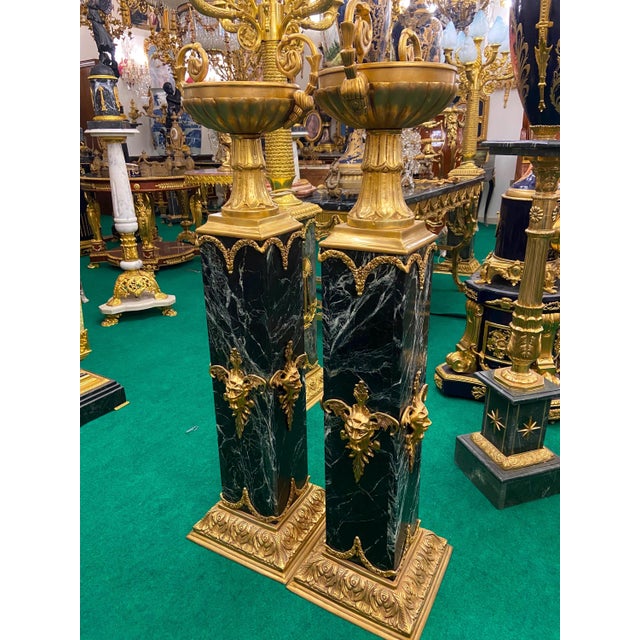 Metal 1960s Pair of Louis XVI Empire Style Marble & Bronze Jardinieres / Pedestal For Sale - Image 7 of 8