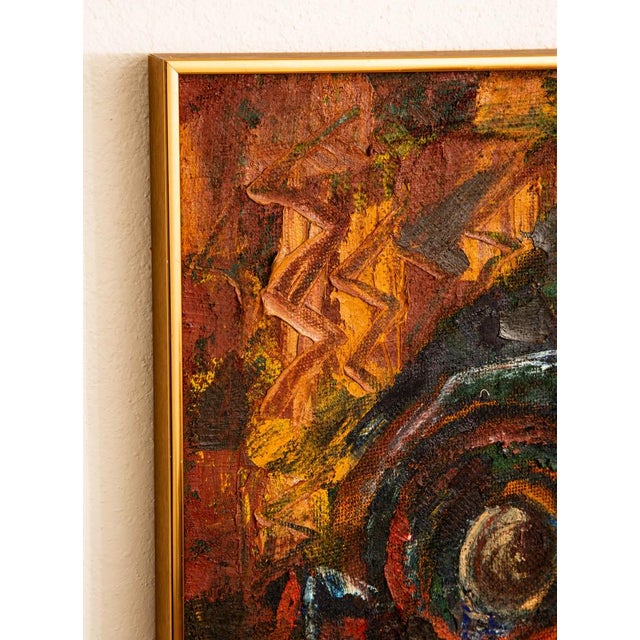 Metal Mid Century Modern Wall Art Bird Portrait Abstract Orange Black Yellow Square For Sale - Image 7 of 12