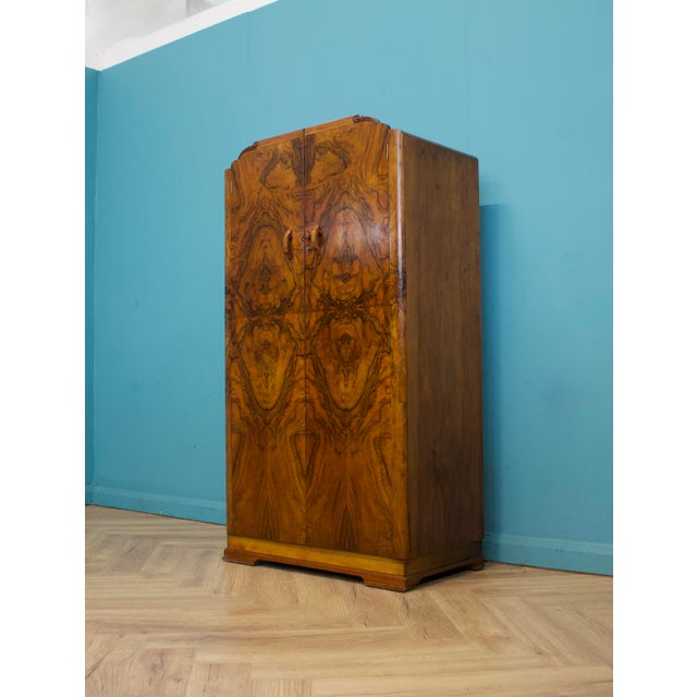 1930s Vintage Art Deco Burr Walnut Compact Wardrobe, 1930s For Sale - Image 5 of 10