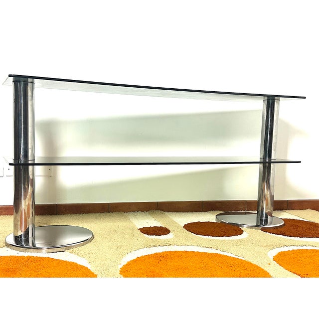Console Table in Chromed Steel with Smoked Glass, 1970s For Sale - Image 11 of 15