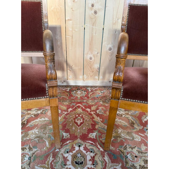 Empire Armchairs with Dolphin Armrests in Beech and Velvet, 1960s, Set of 2 For Sale - Image 4 of 7