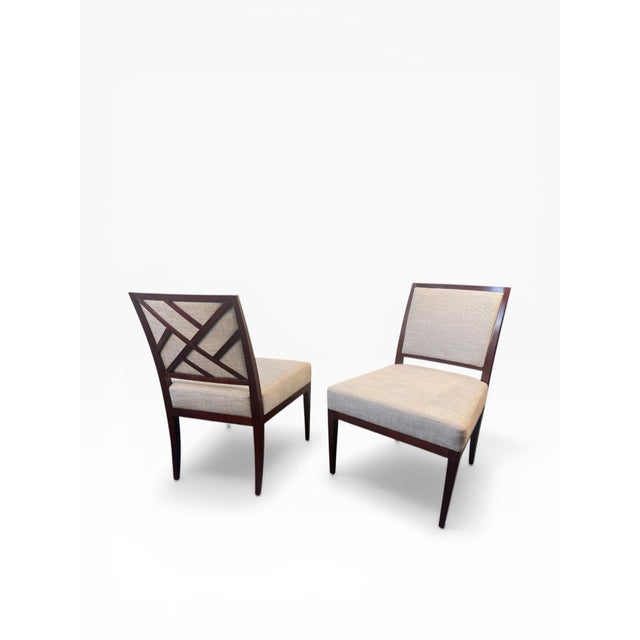 Contemporary Bolier & Company Cherry Wood Upholstered Dining Chairs — Pair For Sale - Image 3 of 12