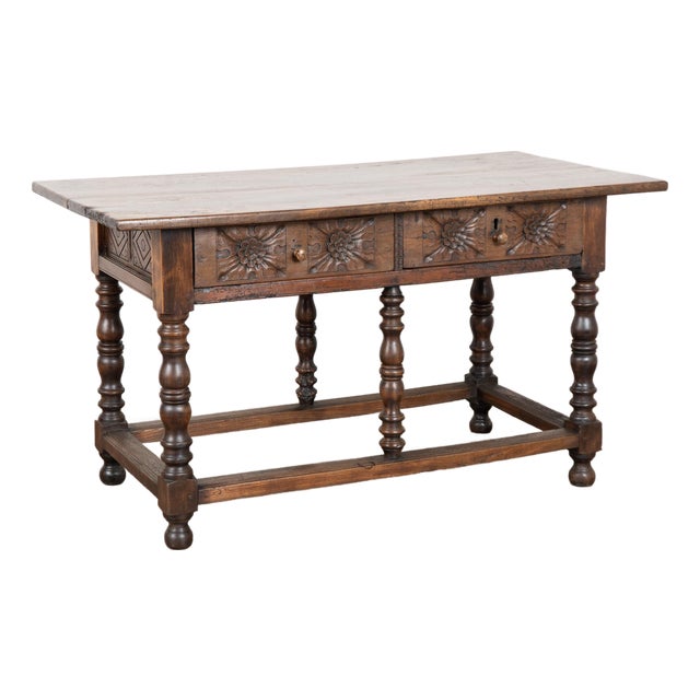 Early 19th Century Carved Chestnut Console Table With Two Drawers For Sale
