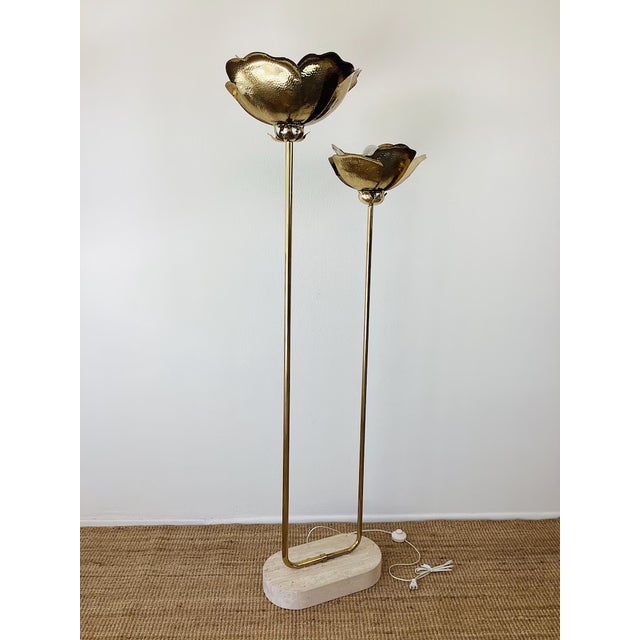 Vintage 1980s Tommaso Brass Double Lotus Floor Lamp by Tommaso Barbi For Sale In Palm Springs - Image 6 of 13