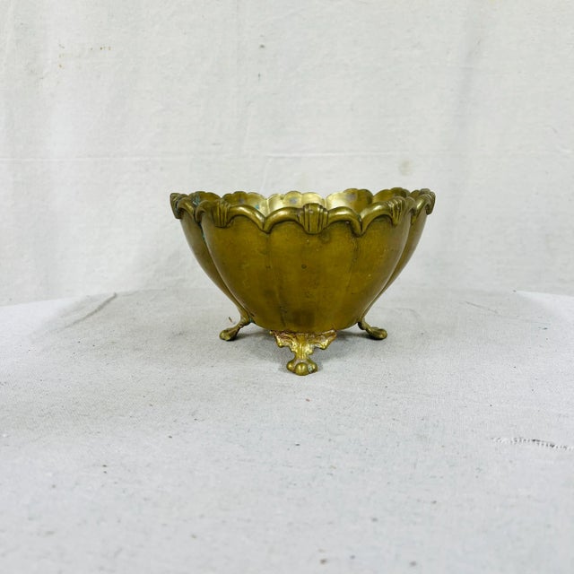 English Mid Century Oval Footed Brass Cache Pot For Sale - Image 3 of 7