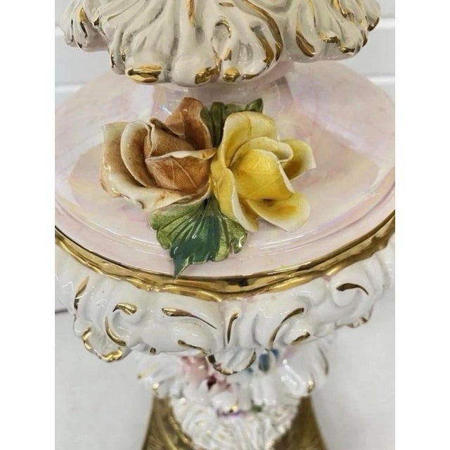 Vintage Italian Capodimonte Lamp Base - Rococo Porcelain With Swans & Roses For Sale - Image 9 of 12