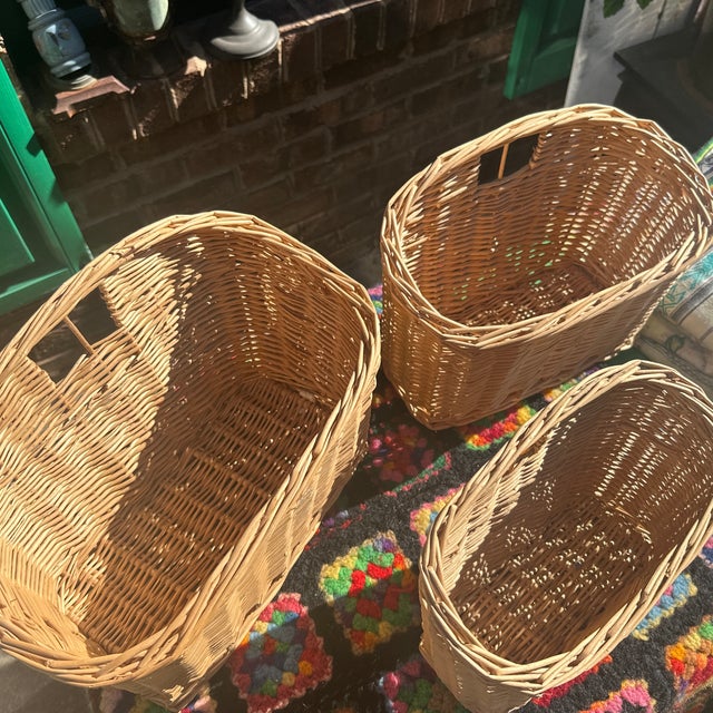 Vintage Wicker Nesting Nantucket Style Bicycle Baskets For Sale In Atlanta - Image 6 of 8