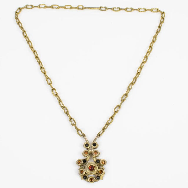Metal Henry Perichon Gilded Bronze Necklace with Jeweled Cabochons For Sale - Image 7 of 11