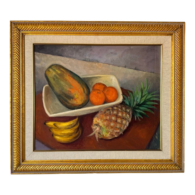 1980s Vintage Still Life – Fruit Composition Oil on Canvas Painting, Framed For Sale