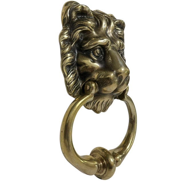 Early 20th Century Antique English Brass Lion Head Door Knocker For Sale - Image 5 of 11