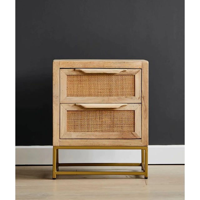 Mid-Century Modern Natural Rattan Wooden Bedside Table For Sale - Image 3 of 7