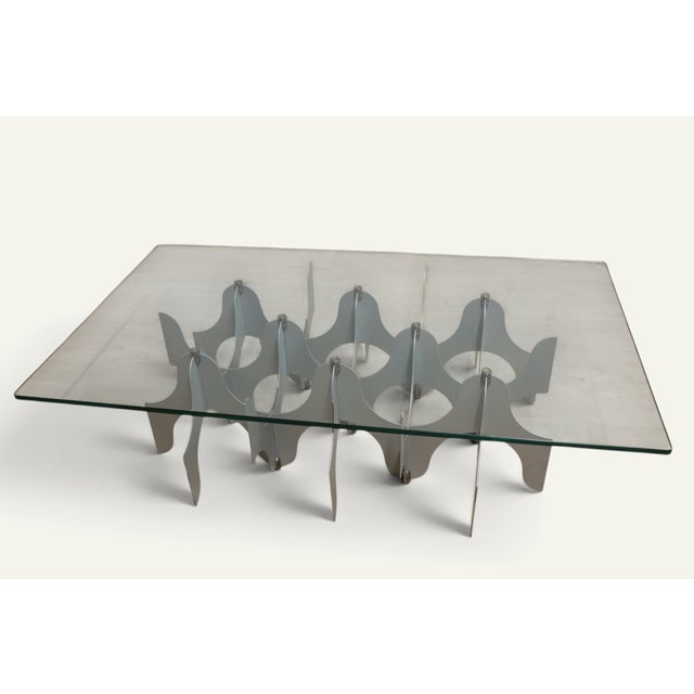 Mid-Century Modern Minimalist Sculptural Coffee Table in Metal and Glass, 1980s For Sale - Image 3 of 18
