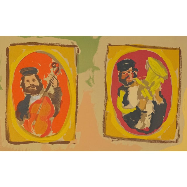 The School of Paris Large 1966 Emmanuel Mané-Katz Judaica Lithograph "Orchestre De Stempeniou Au Village" (Village Orchestra) For Sale - Image 3 of 7