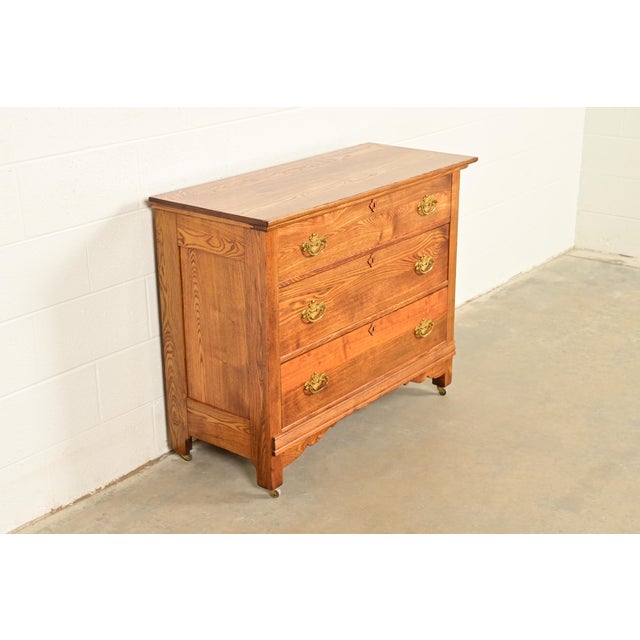 Herter Brothers Antique Victorian Carved Oak Dresser or Chest of Drawers, Circa 1890s For Sale - Image 4 of 14