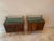 Mid-Century Modern Vintage Beech and Walnut Bedside Tables with Green Glass Top and Clear Glass Shelf, Italy, 1950s, Set of 2 For Sale - Image 3 of 10