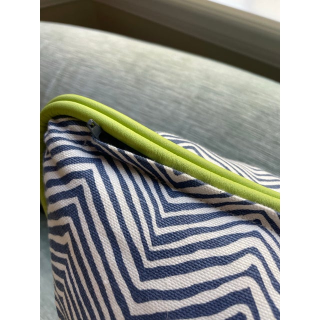 2020s Quadrille Zig Zag Down Pillows With Leather Trim For Sale - Image 5 of 7