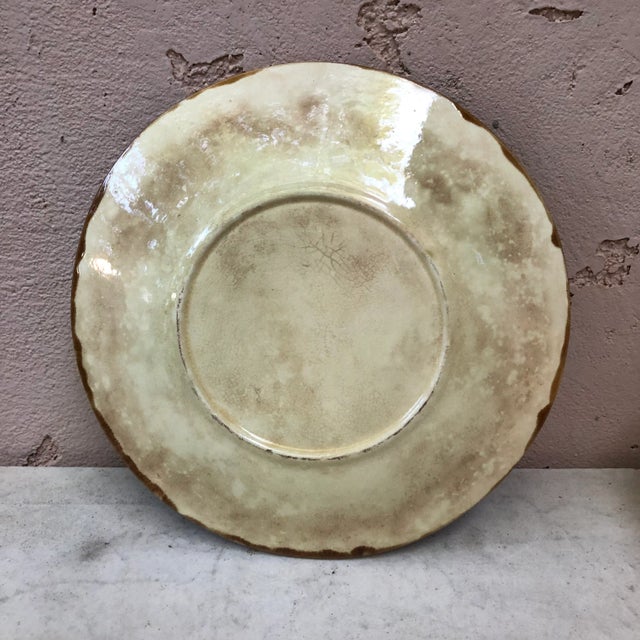 C.1890 French Majolica Leaves & Yellow Flowers Plate Clairefontaine For Sale - Image 4 of 5