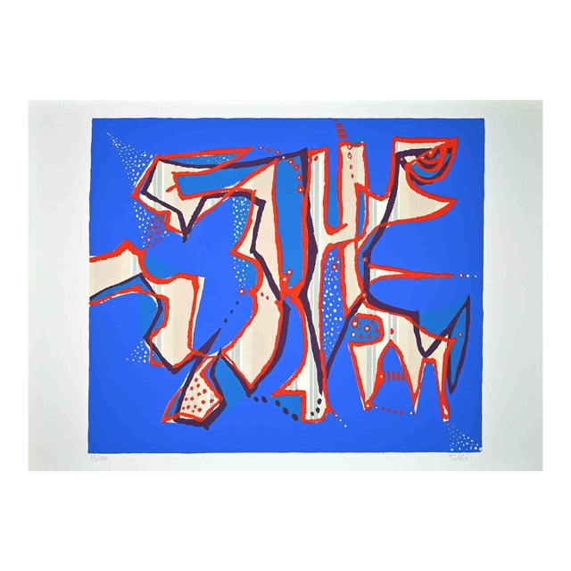 Wladimiro Tulli, Composition in Blue, Original Colored Screenprint, 1970s For Sale