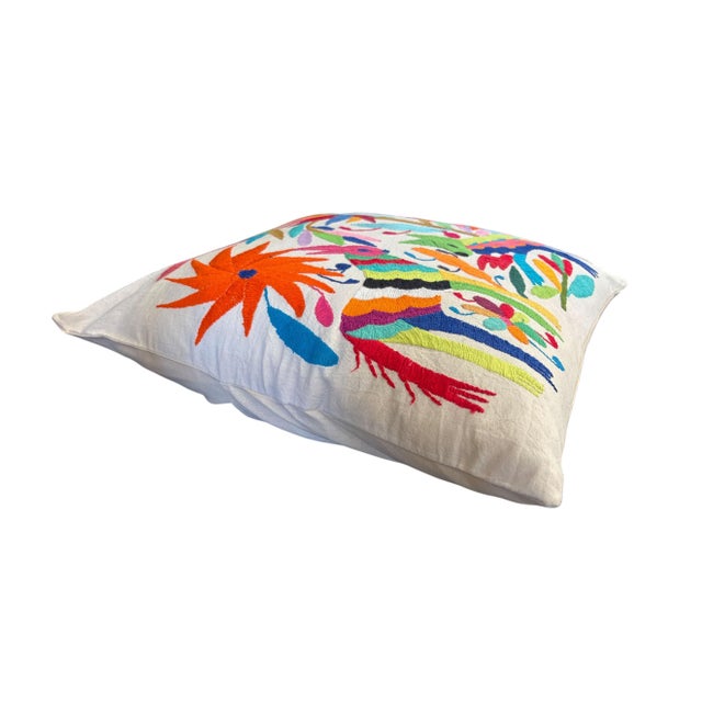2000 - 2009 Mexican Otomi Embroidery Textile Pillow 16" W For Sale - Image 5 of 9